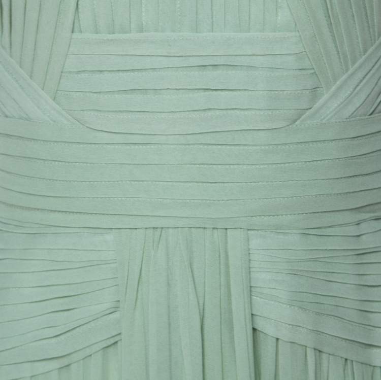 Pre Owned Elie Saab Mint Green Silk Georgette Pleated Dress S
