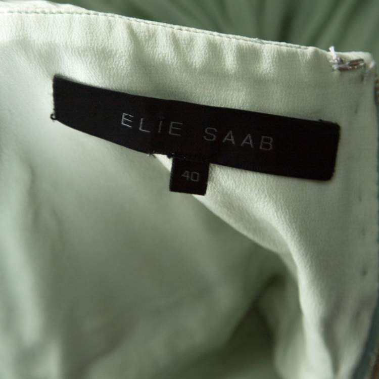 Pre Owned Elie Saab Mint Green Silk Georgette Pleated Dress S