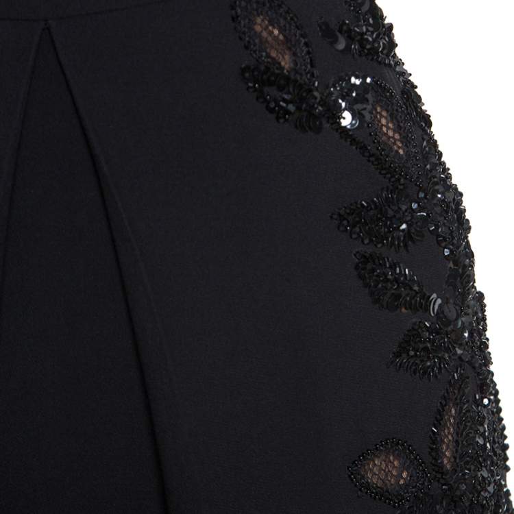 Pre Owned Elie Saab Black Crepe Tulle Embellished Sleeveless Maxi Gown S