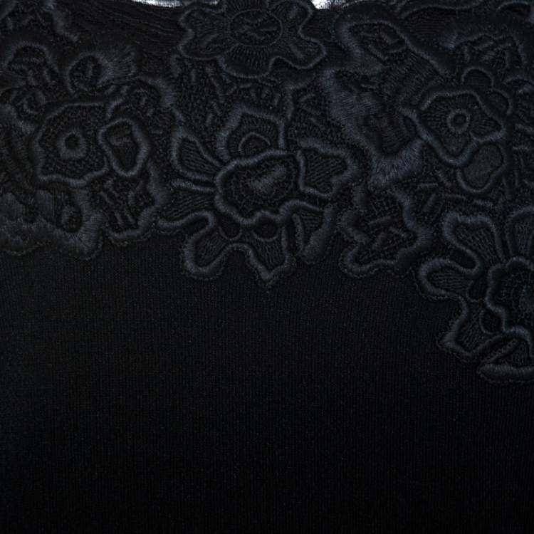 Pre Owned Elie Saab Black Knit Lace Trim Detail Top M