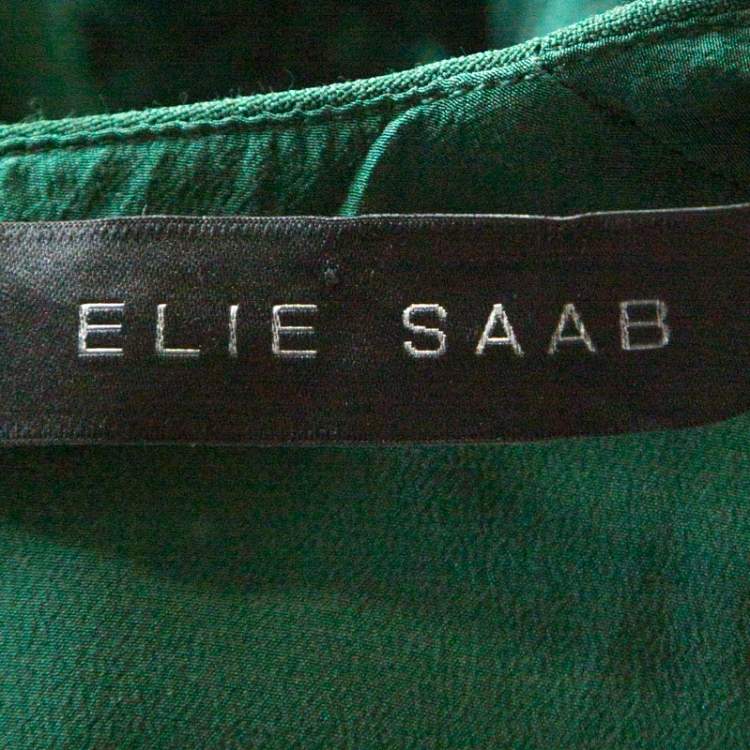 Pre Owned Elie Saab Green Crepe Lace Insert Sleeveless Maxi Dress XS