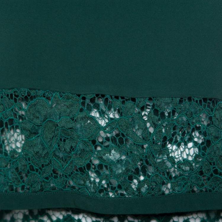 Pre Owned Elie Saab Green Crepe Lace Insert Sleeveless Maxi Dress XS