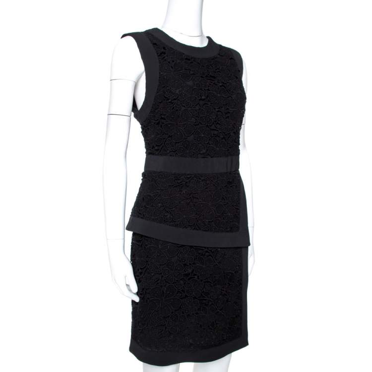 Pre Owned Elie Saab Black Floral Guipure Lace Layered Dress M
