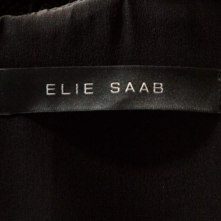 Pre Owned Elie Saab Black Floral Guipure Lace Layered Dress M