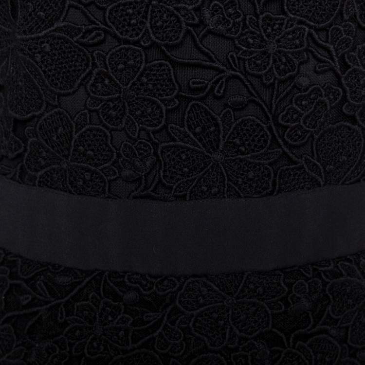 Pre Owned Elie Saab Black Floral Guipure Lace Layered Dress M