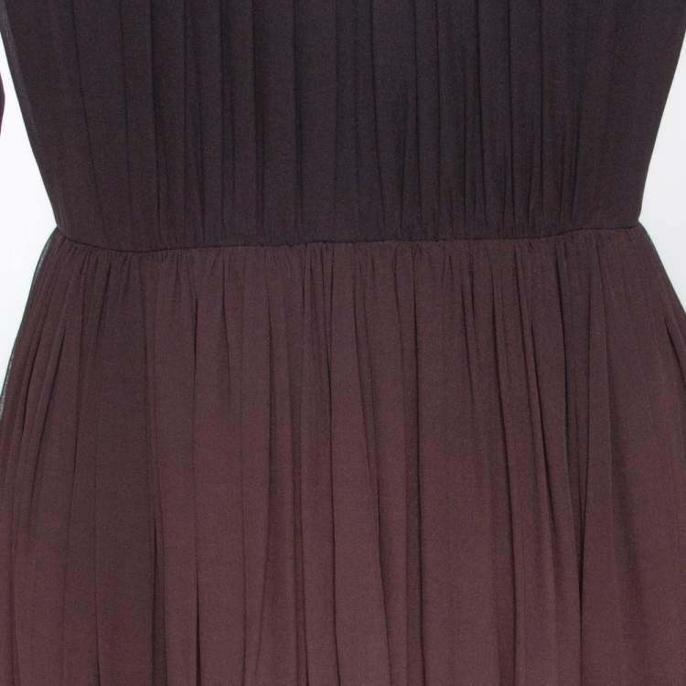 Pre Owned Elie Saab Pink Ombre Silk Georgette Gathered Long Dress S