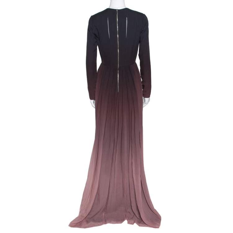 Pre Owned Elie Saab Pink Ombre Silk Georgette Gathered Long Dress S