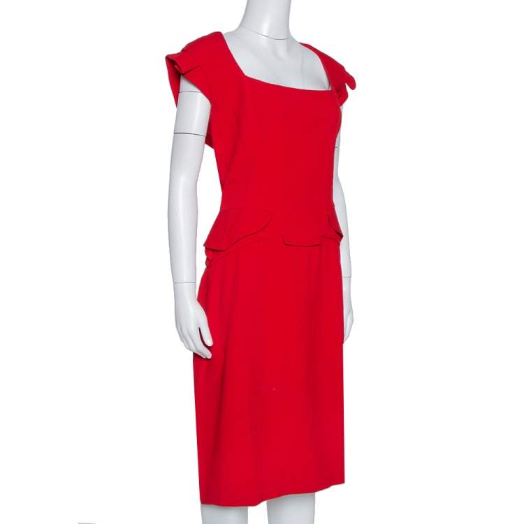 Pre Owned Elie Saab Red Stretch Crepe Midi Dress M