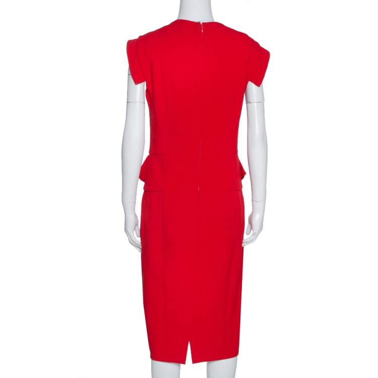 Pre Owned Elie Saab Red Stretch Crepe Midi Dress M