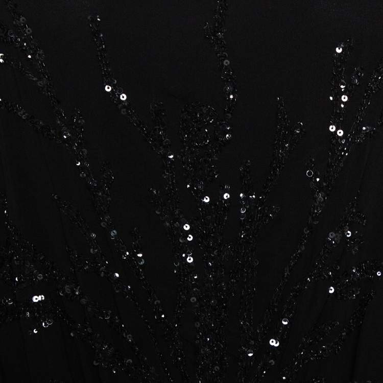 Pre Owned Elie Saab Black Silk Sequin Embellished Sheer Kaftan Top L