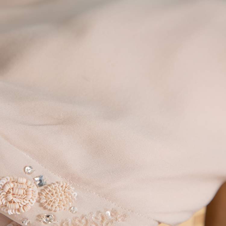 Pre Owned Elie Saab Cream Silk Embellished Draped Strapless Dress S