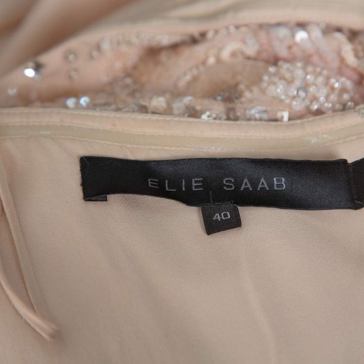 Pre Owned Elie Saab Cream Silk Embellished Draped Strapless Dress S