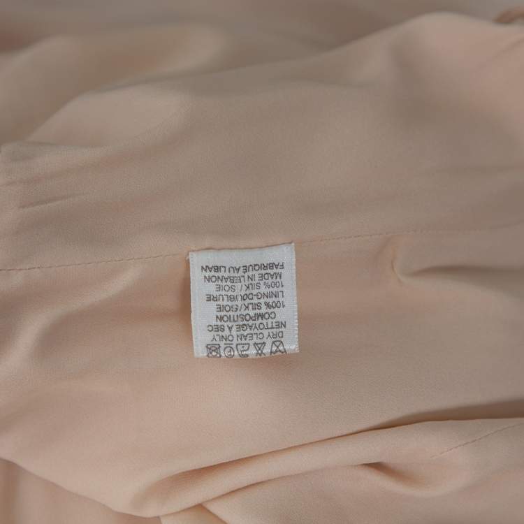 Pre Owned Elie Saab Cream Silk Embellished Draped Strapless Dress S