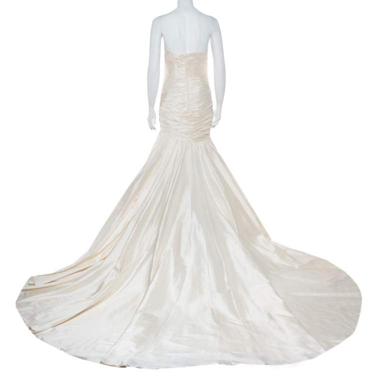 Pre Owned Elie Saab Cream Silk Strapless Wedding Gown M