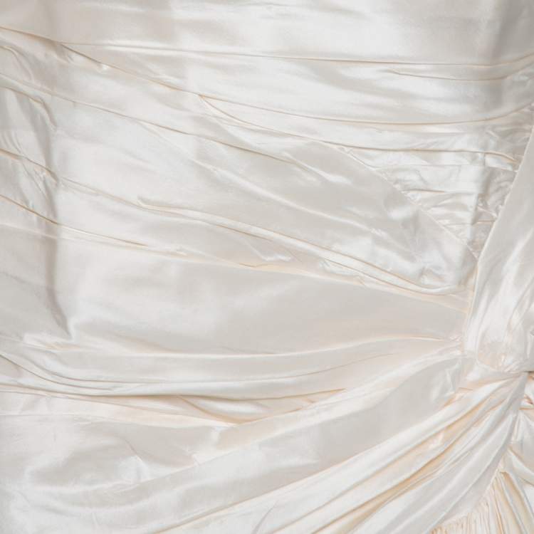 Pre Owned Elie Saab Cream Silk Strapless Wedding Gown M