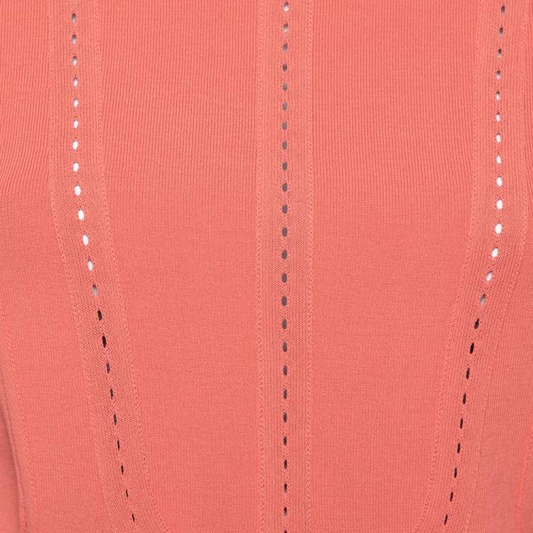 Pre Owned Elie Saab Salmon Pink Knit Scalloped Flared Midi Dress S