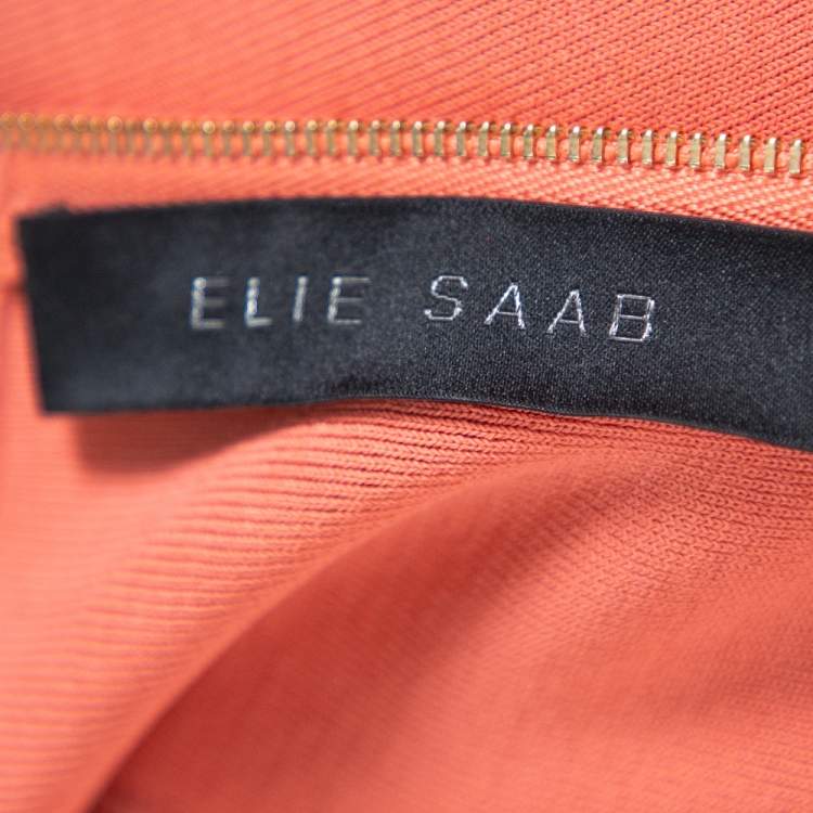 Pre Owned Elie Saab Salmon Pink Knit Scalloped Flared Midi Dress S