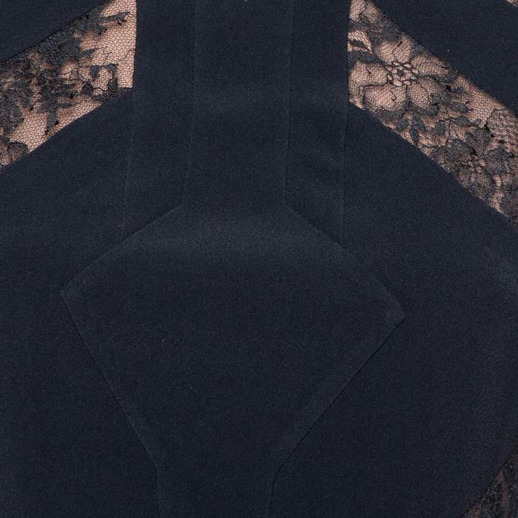 Pre Owned Elie Saab Black Crepe Lace Detail Sheath Dress S