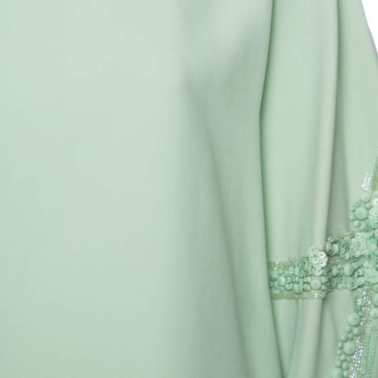 Pre Owned Elie Saab Mint Green Crepe Sequin Embellished Wide Sleeve Detail Top M