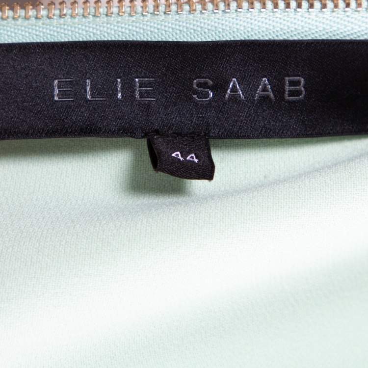 Pre Owned Elie Saab Mint Green Crepe Sequin Embellished Wide Sleeve Detail Top M