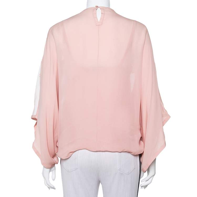 Pre Owned Elie Saab Pale Pink Semi-Sheer Sequin Embellished Oversized Top XS