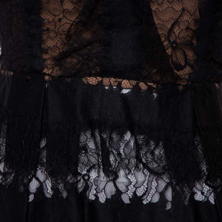 Pre Owned Elie Saab Black Lace Short Sleeve Peplum Top XS