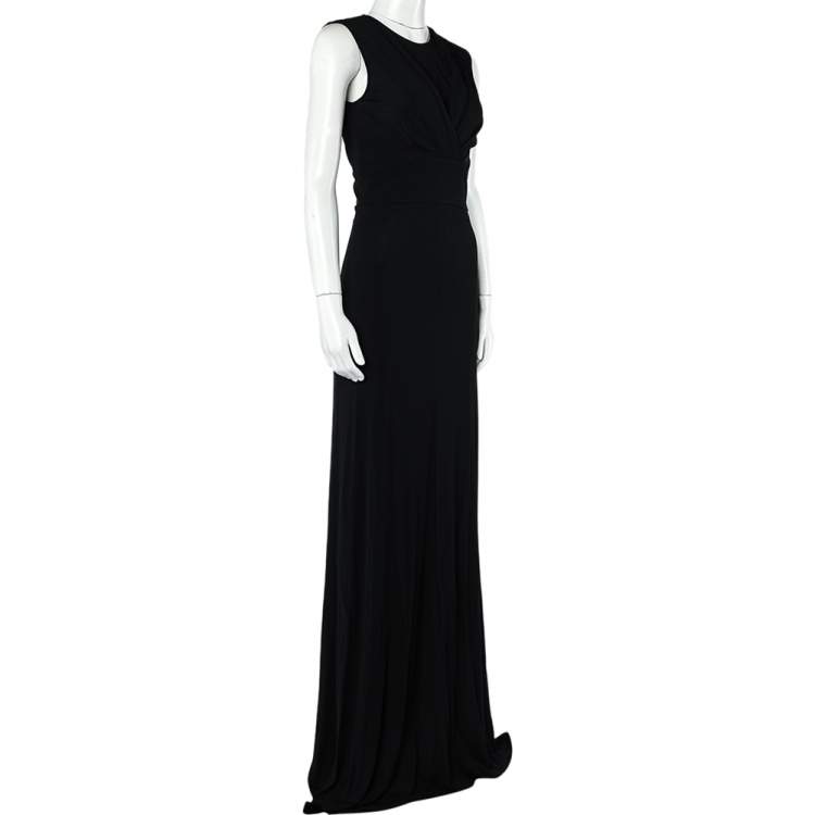 Pre Owned Elie Saab Black Jersey Pleated Detail Sleeveless Maxi Dress S