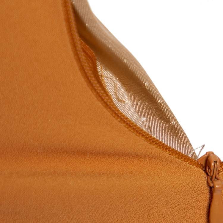 Pre Owned Elie Saab Camel Brown Crepe Pleated Detail Belted Sleeveless Dress S  