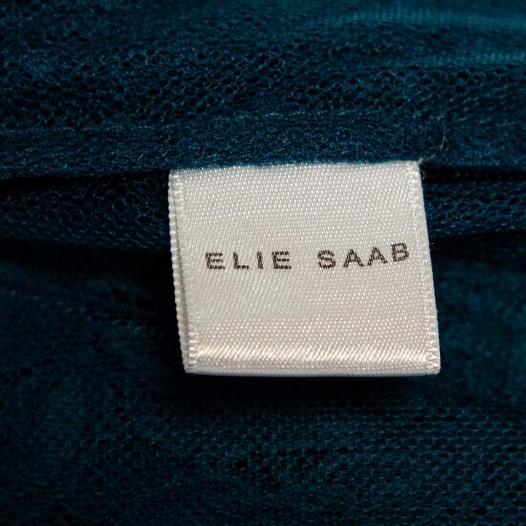 Pre Owned Elie Saab Teal Blue Chantilly Lace Tulle Neck Tie Detail Blouse S 