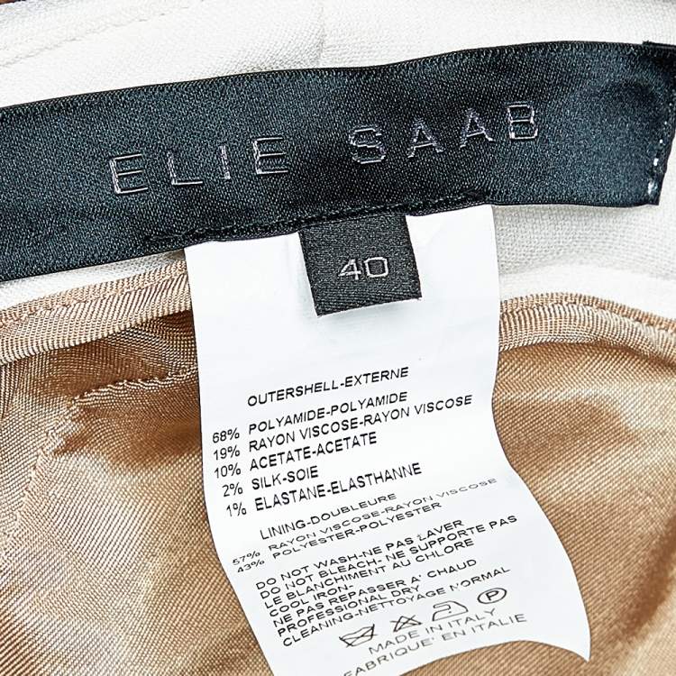 Pre Owned Elie Saab White Crepe & Lace Trim Trousers S