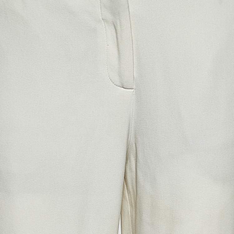 Pre Owned Elie Saab White Crepe & Lace Trim Trousers S