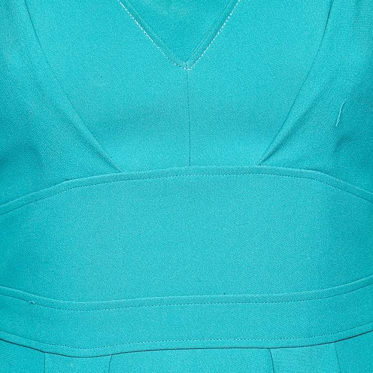 Pre Owned Elie Saab Teal Blue Crepe Pleated Detail Midi Dress XS