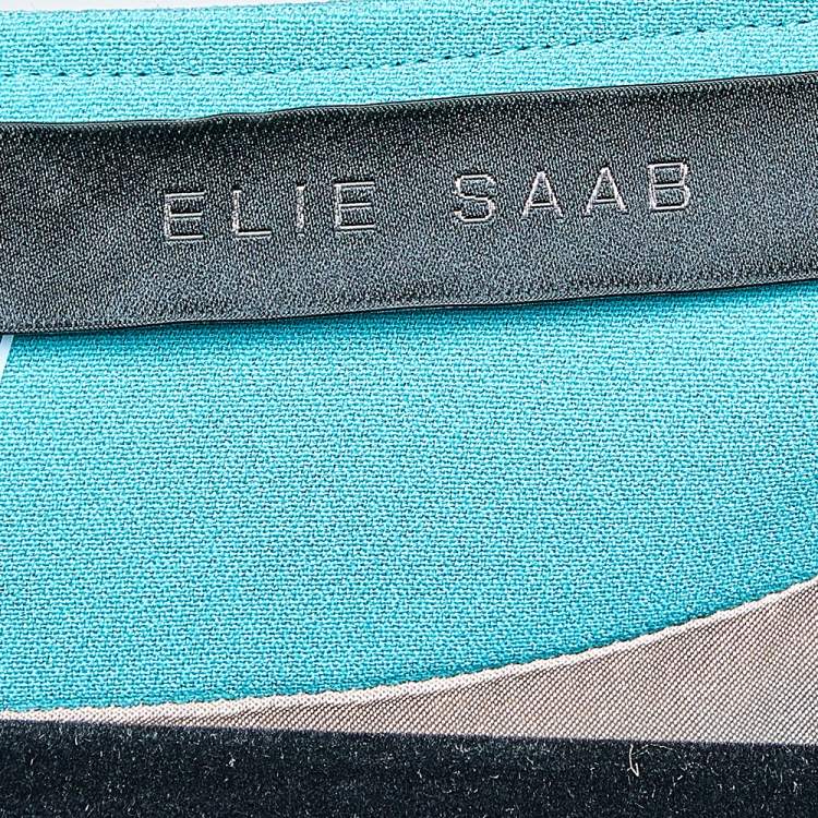 Pre Owned Elie Saab Teal Blue Crepe Pleated Detail Midi Dress XS