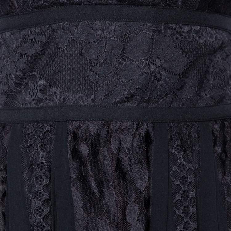 Pre Owned Elie Saab Black Silk & Lace Paneled Shawl Detail Sleeveless Gown S