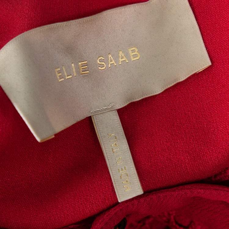 Pre Owned Elie Saab Red Lace Collared Shift Dress M
