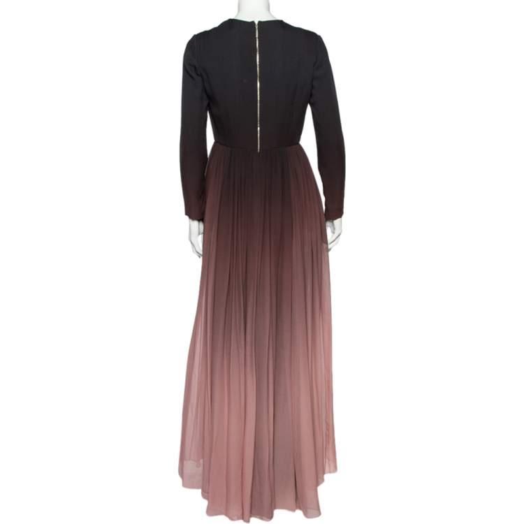 Pre Owned Elie Saab Brown Ombre Silk Draped Maxi Dress M