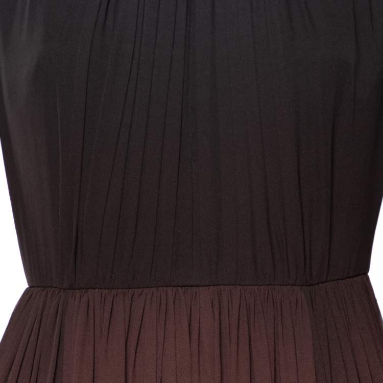 Pre Owned Elie Saab Brown Ombre Silk Draped Maxi Dress M