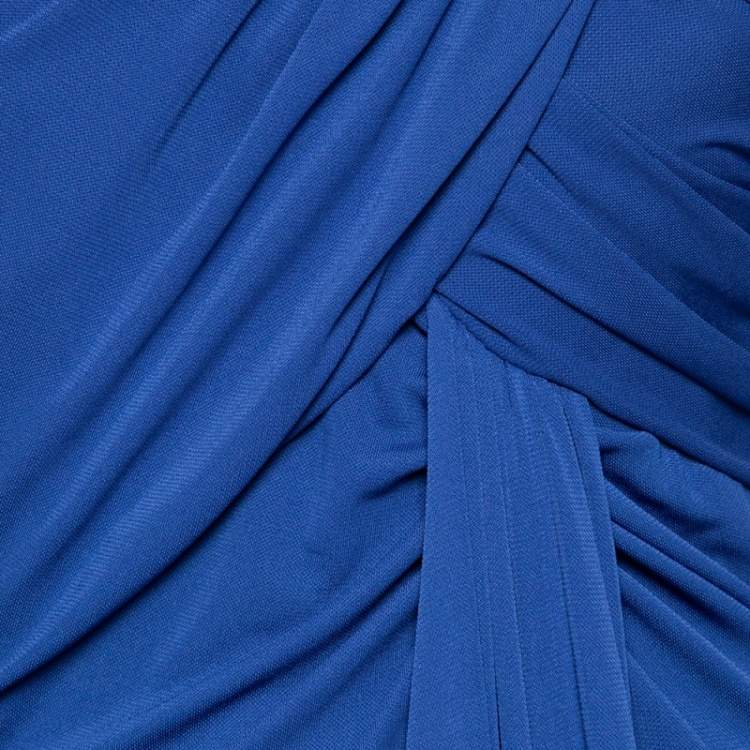 Pre Owned Elie Saab Blue Jersey Draped One Shoulder Gown S 