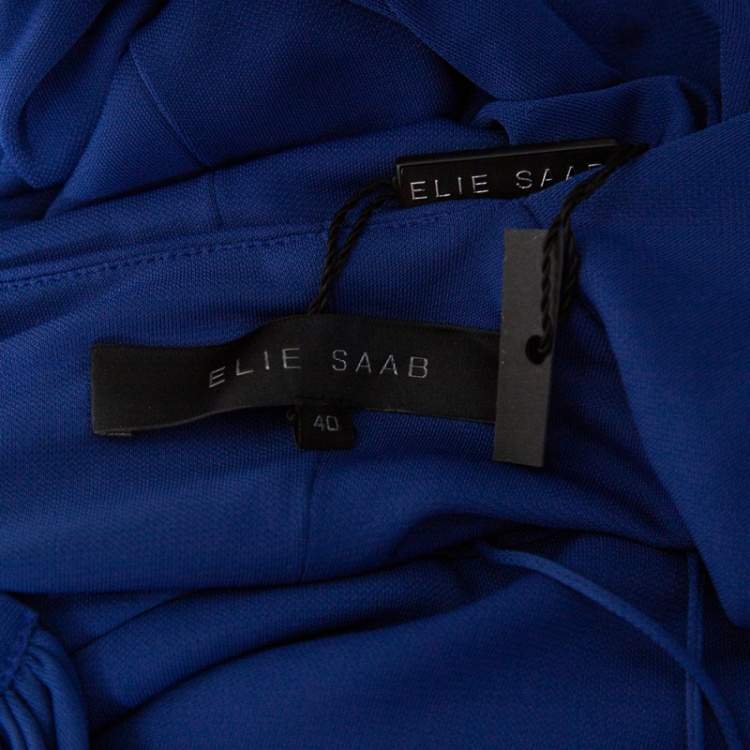 Pre Owned Elie Saab Blue Jersey Draped One Shoulder Gown S 