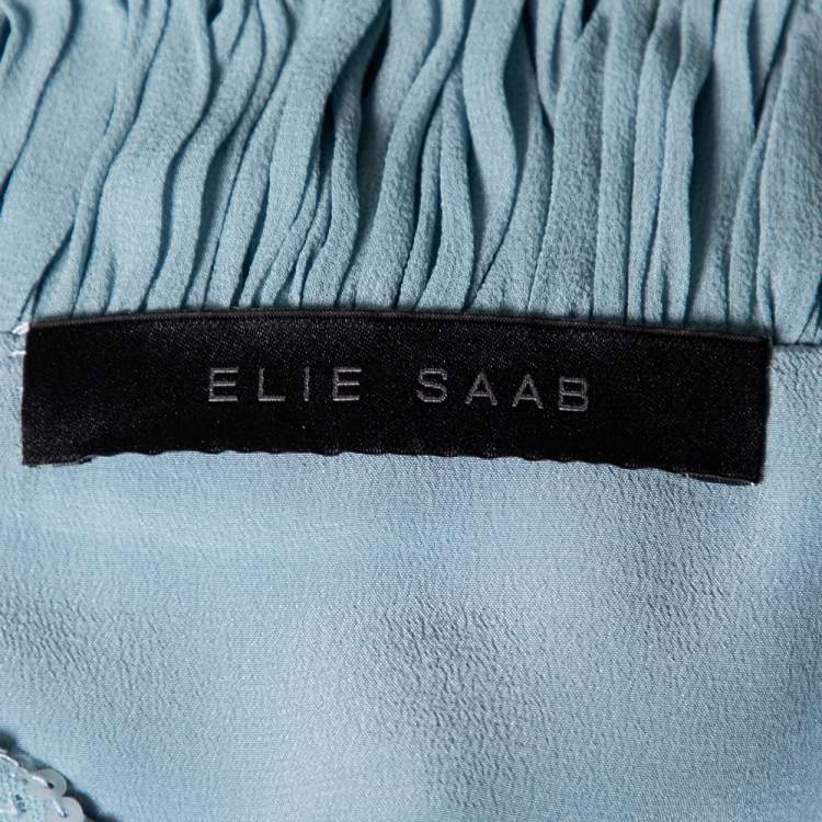 Pre Owned Elie Saab Blue Sequin Embellished Silk Ruffled Short Dress M 
