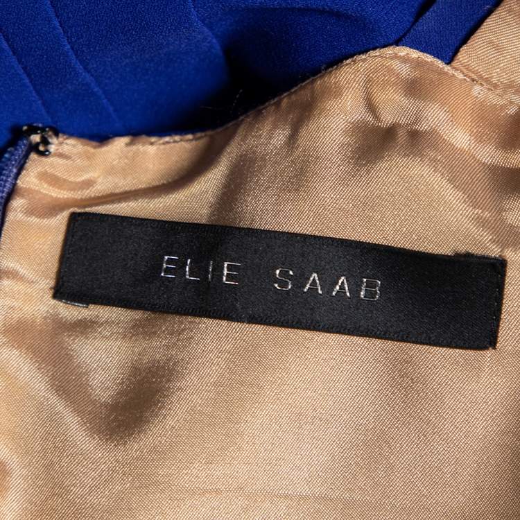 مملوكة مسبقًا Elie Saab Blue Crepe Slit Detail Sleeveless Dress S