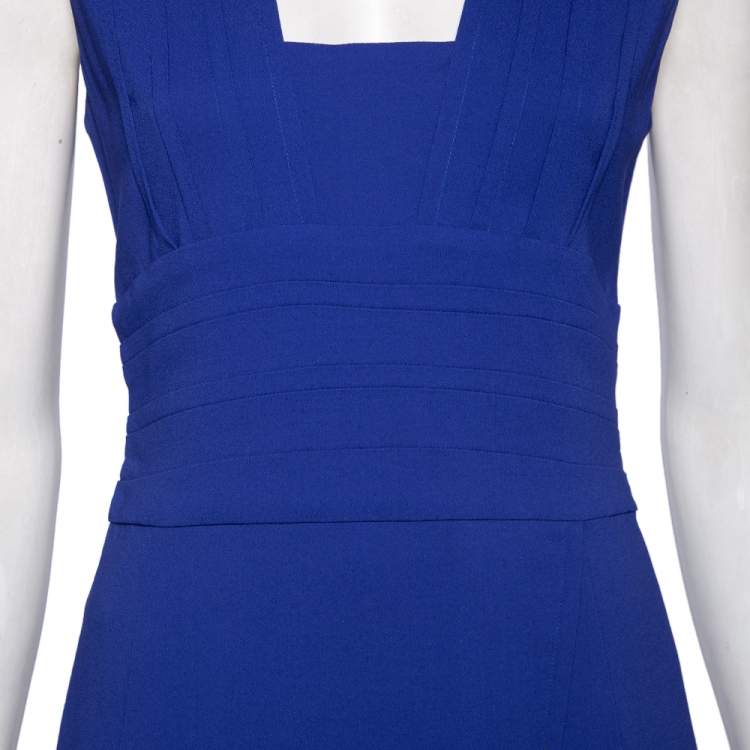 مملوكة مسبقًا Elie Saab Blue Crepe Slit Detail Sleeveless Dress S