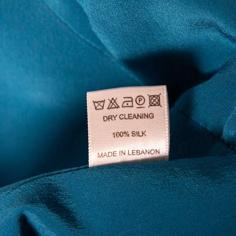 Pre Owned Elie Saab Blue Silk Ruched Detail Short Dress M