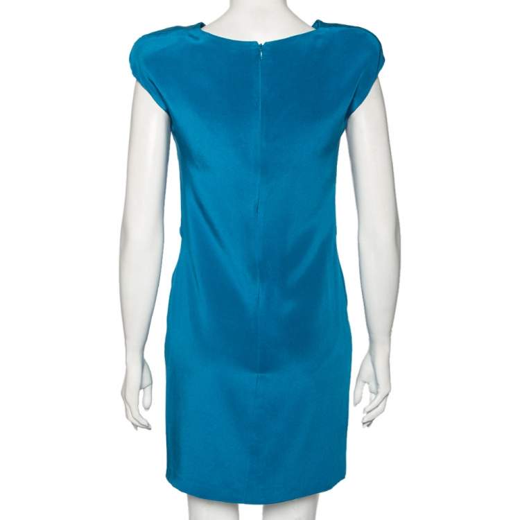 Pre Owned Elie Saab Blue Silk Ruched Detail Short Dress M