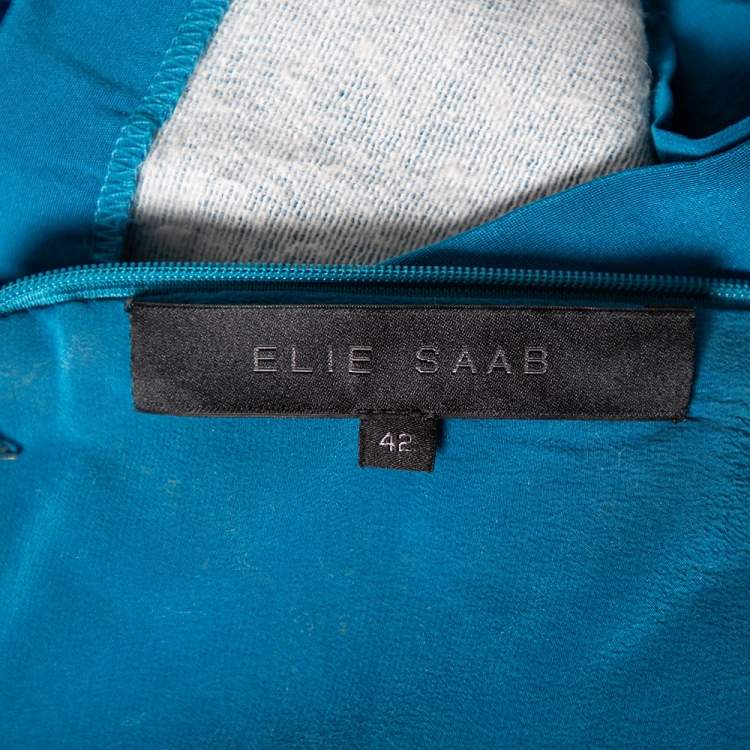 Pre Owned Elie Saab Blue Silk Ruched Detail Short Dress M