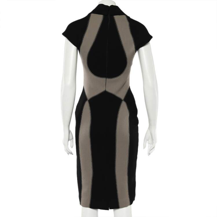 Pre Owned Elie Saab Color Block Wool & Silk Crepe Sheath Dress XS