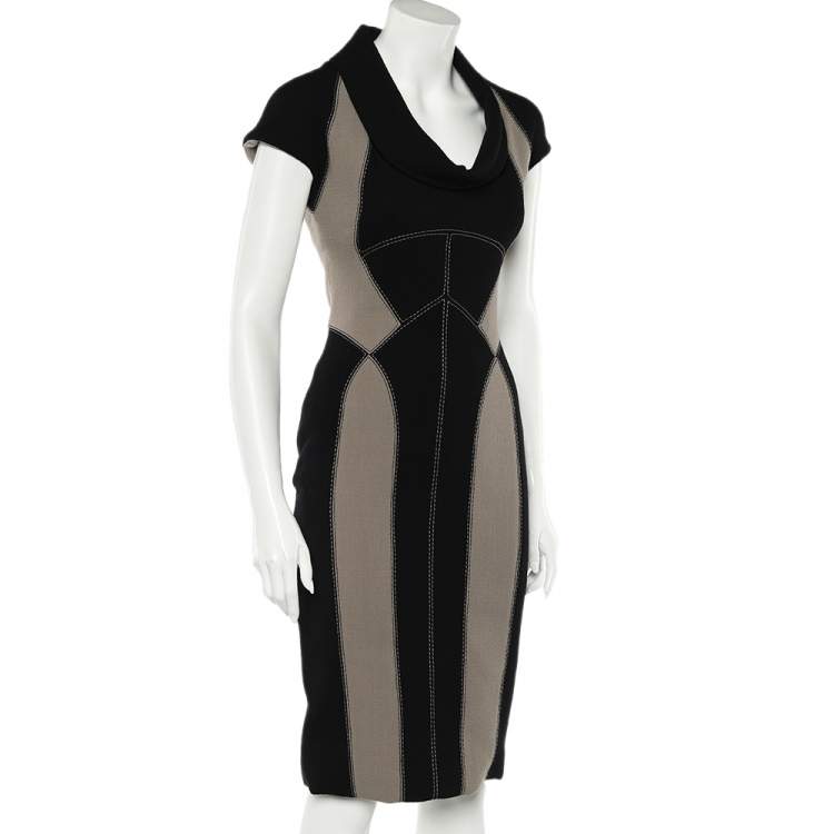 Pre Owned Elie Saab Color Block Wool & Silk Crepe Sheath Dress XS