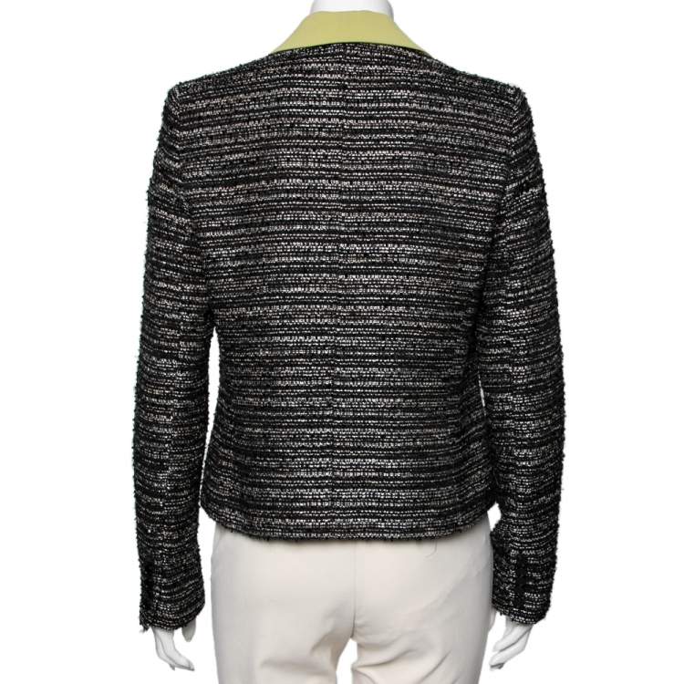 مملوكة مسبقًا Elie Saab Black & Green Tweed Crepe Paneled Cropped Blazer S