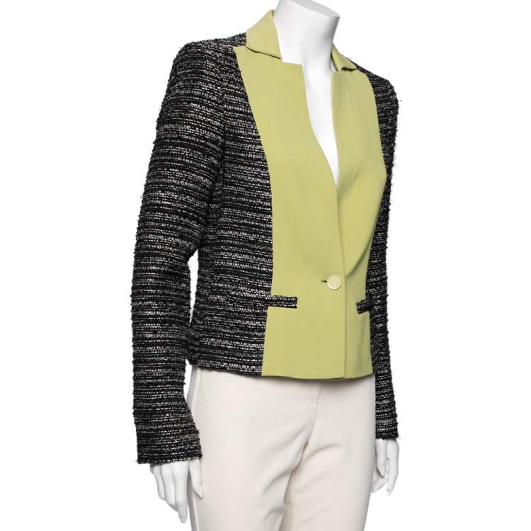 مملوكة مسبقًا Elie Saab Black & Green Tweed Crepe Paneled Cropped Blazer S