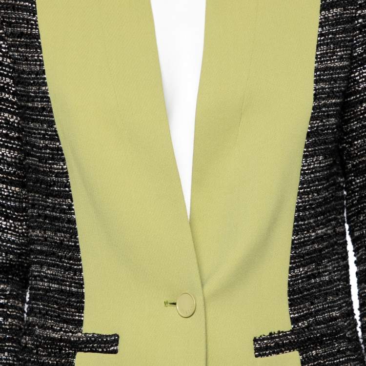 مملوكة مسبقًا Elie Saab Black & Green Tweed Crepe Paneled Cropped Blazer S